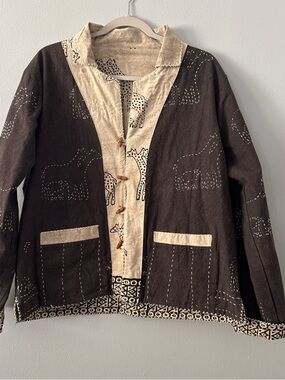 Hand-stitched Giraffe Print Jacket in Dark Brown & Cream